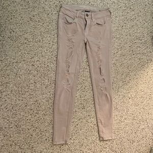 American Eagle Super Stretch Distressed Skinny Jeans Beige/Tan Size 2 regular